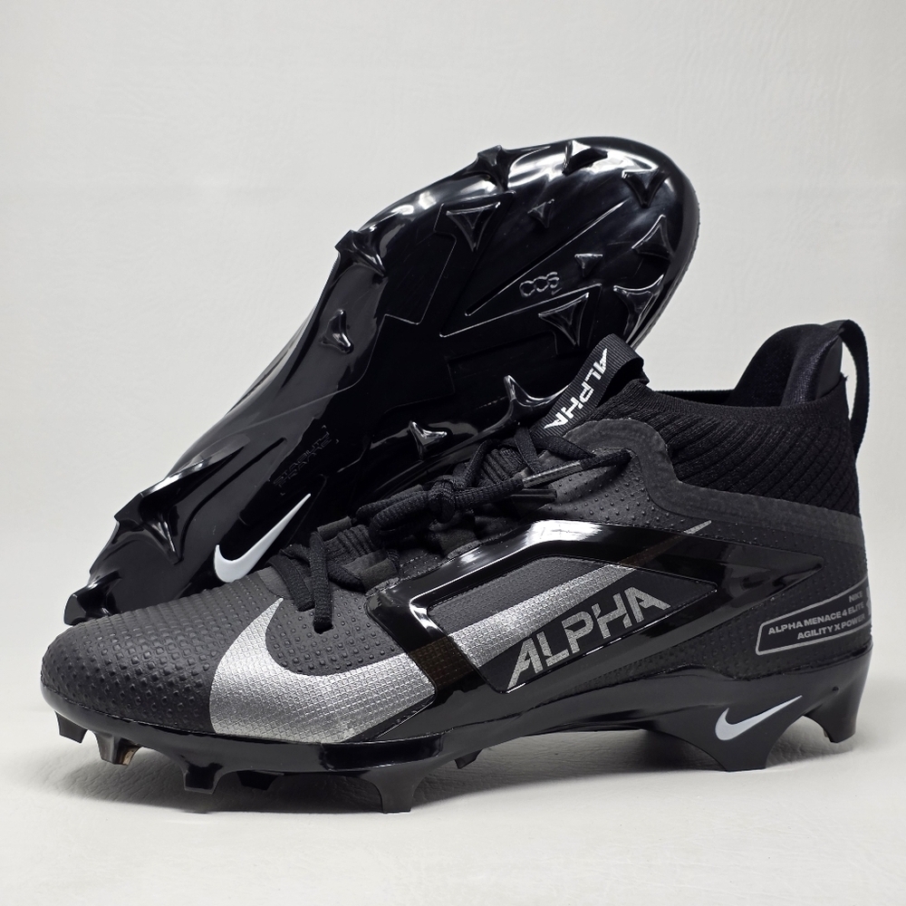 Nike Alpha Elite 4 Menace Football Cleats Black Gray FD7036-002 Mens Sz 10.5 New